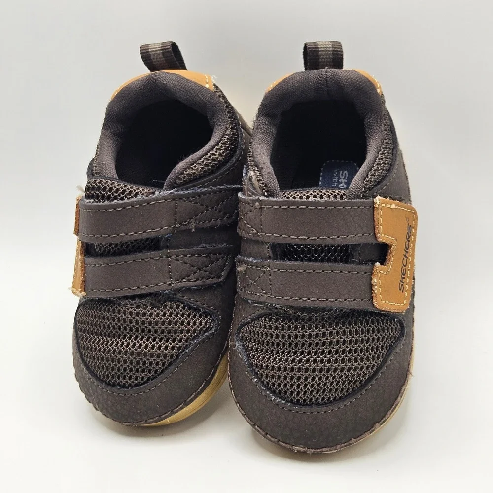Skechers Brown Sneakers Baby Toddler Boy Shoes‎ size 2 EUC First  Walkers